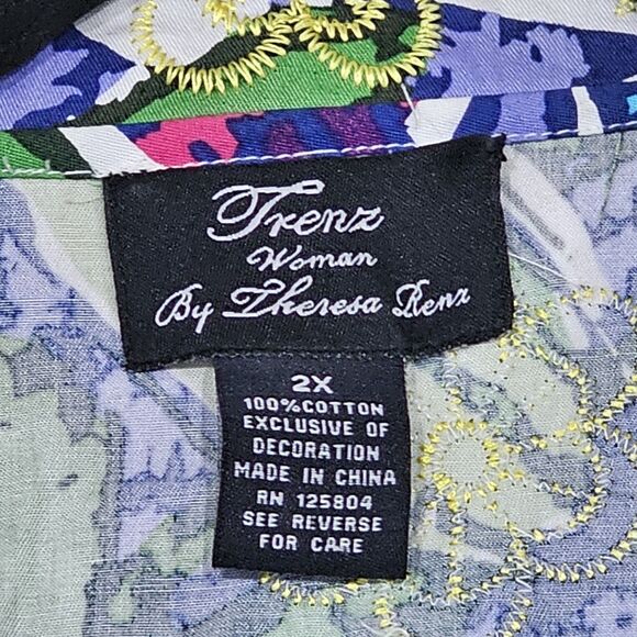 Trenz by Theresa Renz Blazer Womens 2XL Green Vibrant Floral Embroidered Jacket - Picture 5 of 8